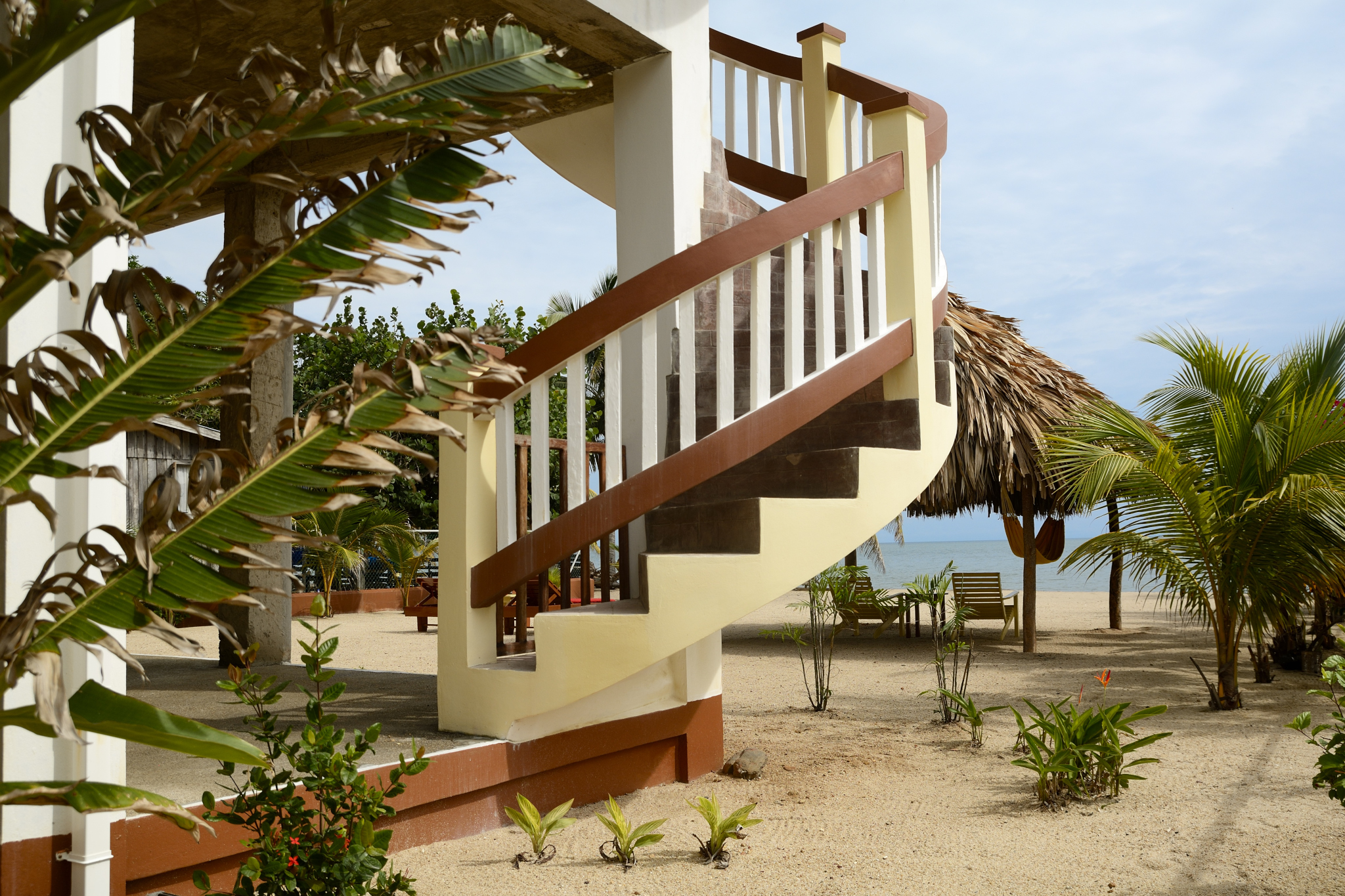 Circular Staircase up to Roof and down to the Beach