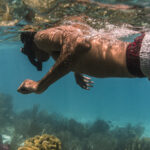 A snorkeler exploring the Mexico Rock, one of many things to do in Ambergris Caye