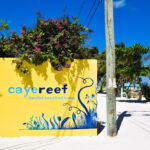 Caye Reef Condos - Hand-painted mural on the exterior wall of Caye Reef Condos in Caye Caulker, Belize, showcasing vibrant island and cultural artwork
