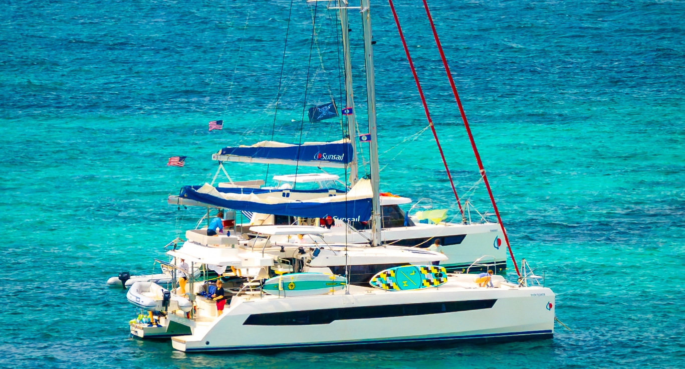 Catamarans anchored offshore