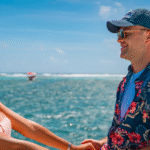 Couple holding hands on a yacht in Belize